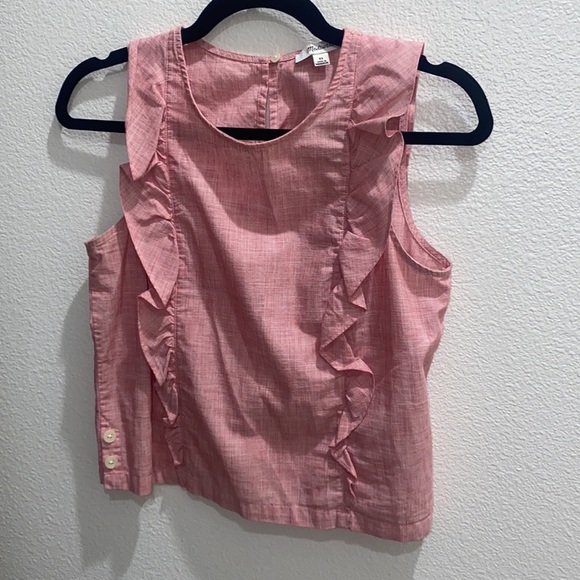 Madewell Preppy Bellflower Ruffled Red Shirt Top - Picture 2 of 5